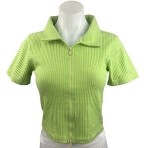 Pretty Little Thing Green Rib Double Zip Collared Short Sleeve Polo Crop Top 10